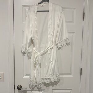 White Satin, Lace Trim Robe